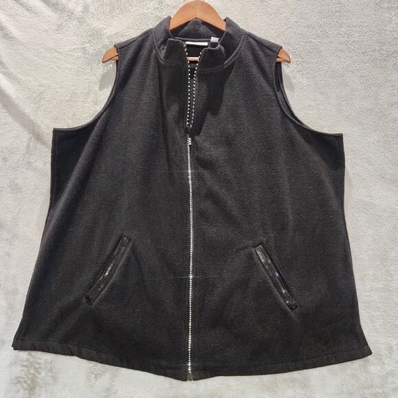 Quacker Factory Black Fleece Rhinestone Studded Sequin Full Zip Vest Size 2X - Picture 1 of 9